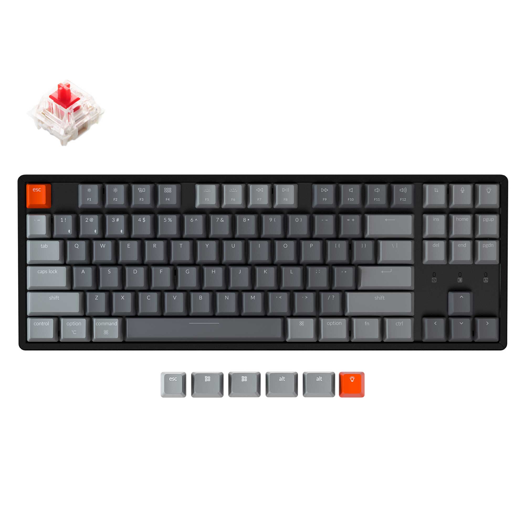 Keychron K8 tenkeyless wireless mechanical keyboard for Mac Windows iOS RGB white backlight aluminum frame with Hot-swappable Gateron switch red