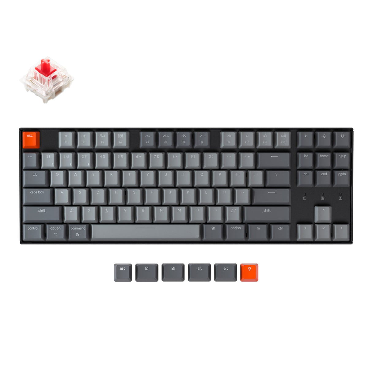 Keychron K8 tenkeyless wireless mechanical keyboard for Mac Windows iOS RGB white backlight with Hot-swappable Gateron switch red