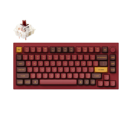 Keychron Q1 QMK VIA custom mechanical keyboard 75 percent layout full aluminum knob version Mac Windows RGB backlight hot swappable Special Edition Red Gateron G Pro brown switch