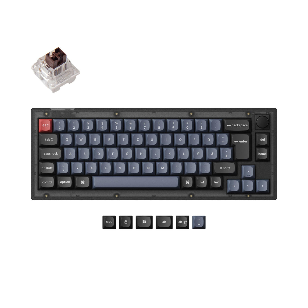 Keychron V2 QMK VIA custom mechanical keyboard 65 percent layout hot-swappable PBT keycaps Keychron K Pro switch brown ISO German layout