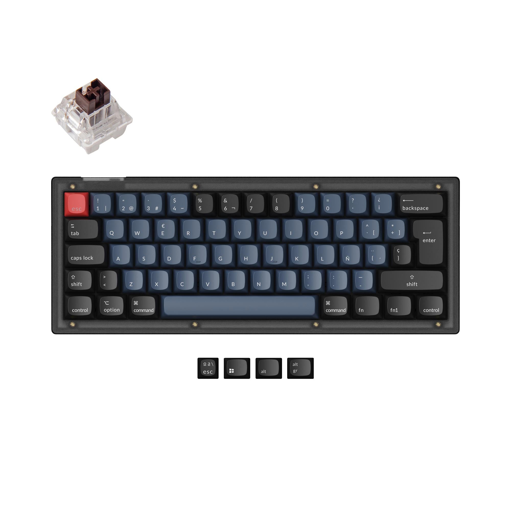 Keychron V4 QMK/VIA Custom Mechanical Keyboard 60 Percent Spanish ISO Layout K Pro Brown Switch