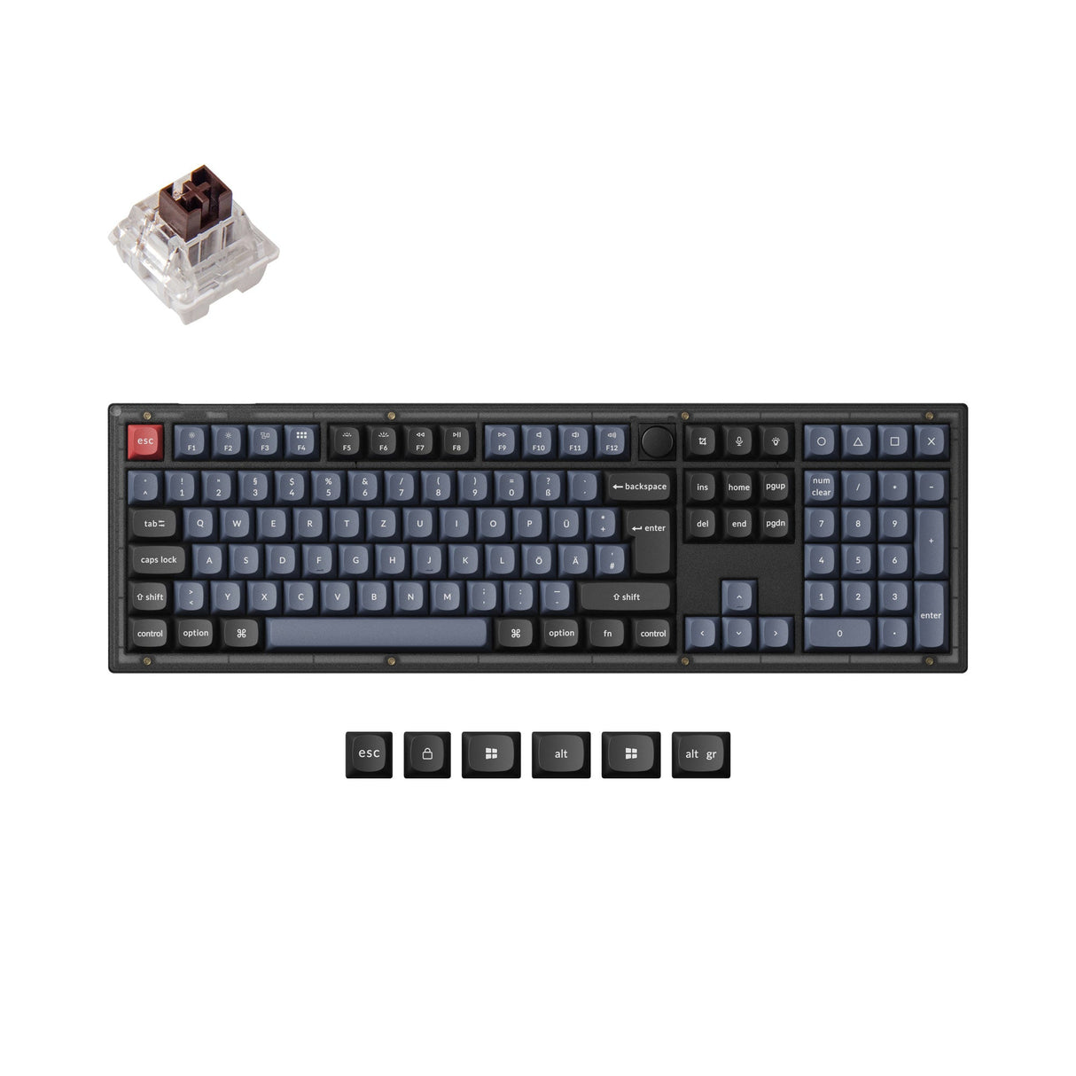 Keychron V6 QMK VIA custom mechanical keyboard 100 percent layout hot-swappable PBT keycaps Keychron K Pro switch brown ISO German layout