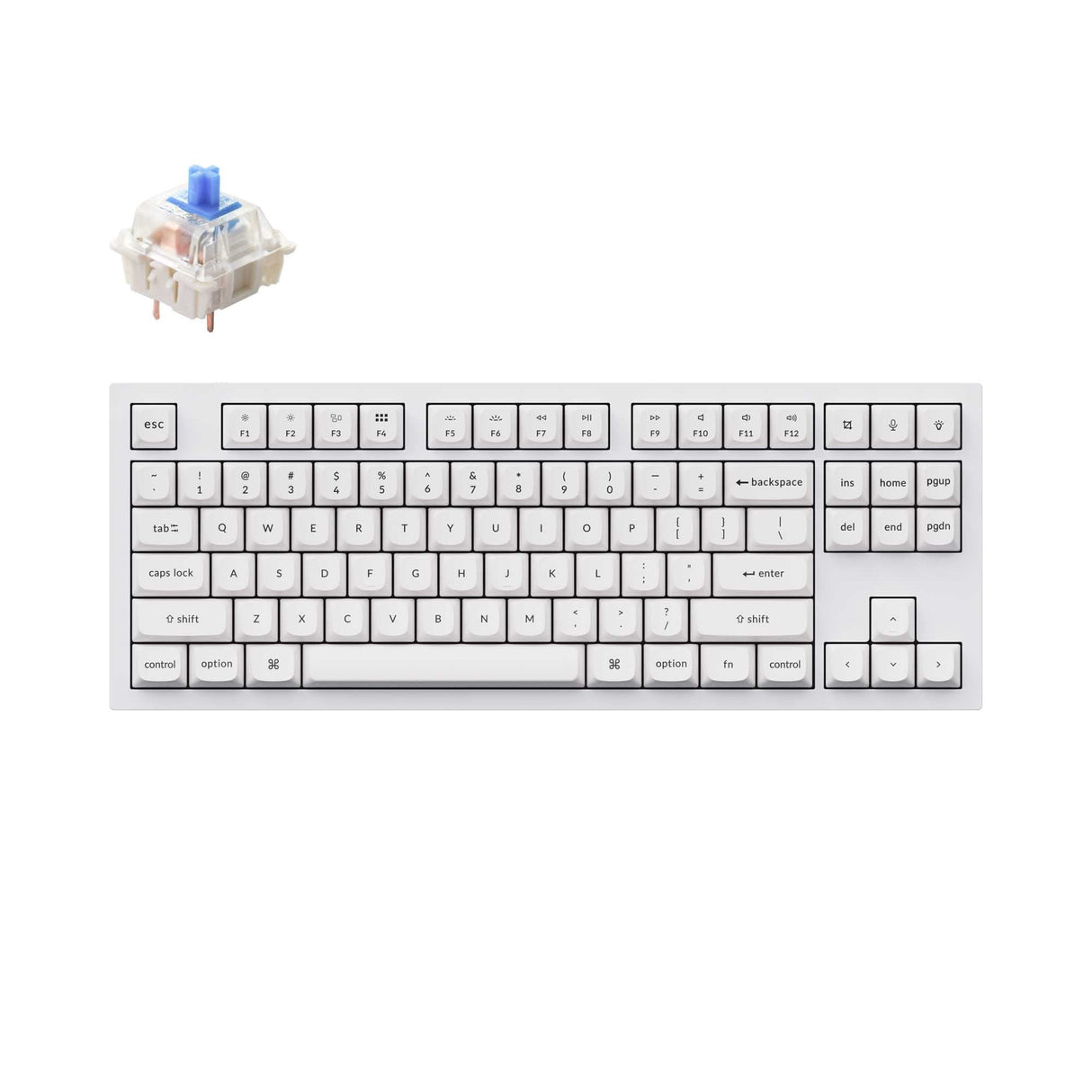 Keychron Q3 QMK VIA custom mechanical keyboard tenkeyless 80 percent layout full aluminum white frame for Mac Windows iOS RGB backlight with hot swappable Gateron G Pro switch blue