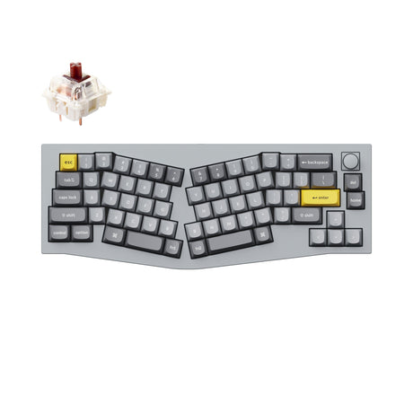 Keychron Q8 QMK/VIA custom mechanical keyboard Alice layout knob version full aluminum grey frame for Mac Windows Linux fully assembled Gateron G Pro switch brown